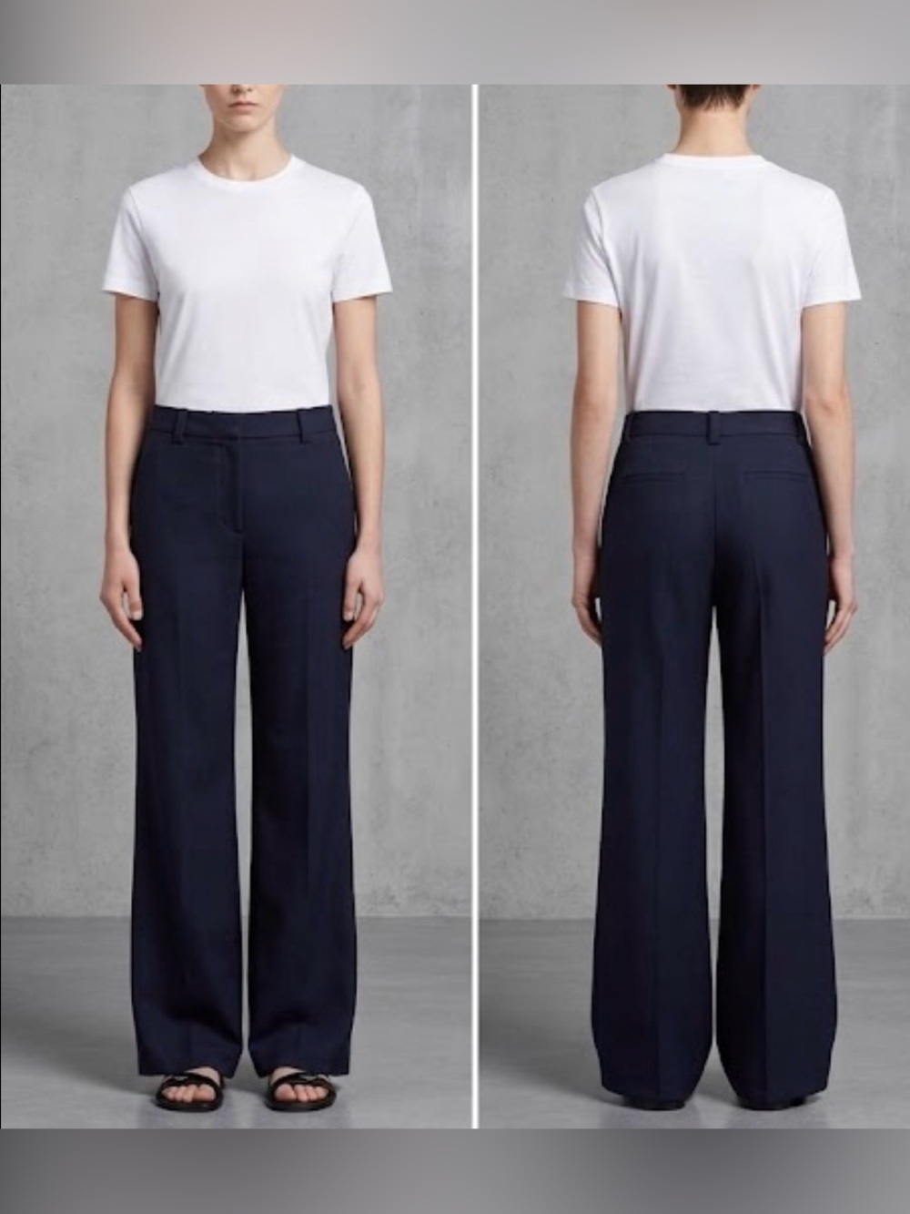 Prada Navy Mid-Rise Wide-Leg Lightweight Mohair Trouser Pant
